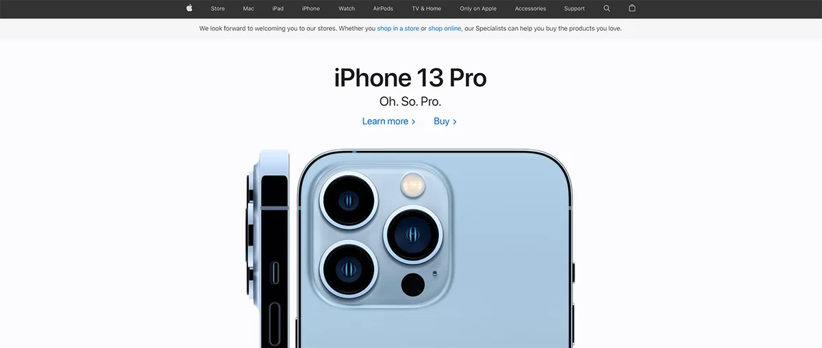 Screenshot of Apple website homepage