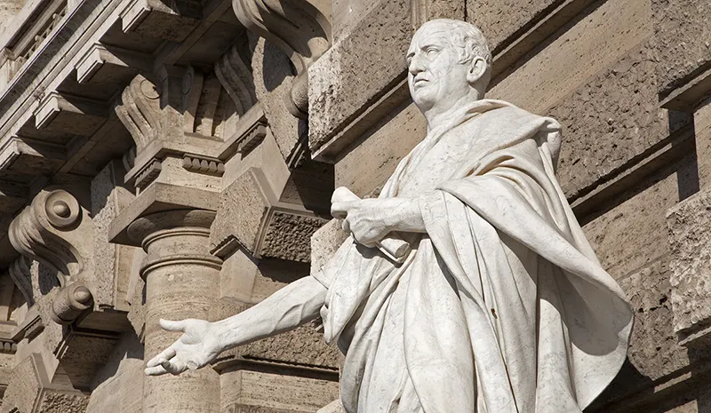 Statue of Cicero who wrote the book  de Finibus Bonorum et Malorum